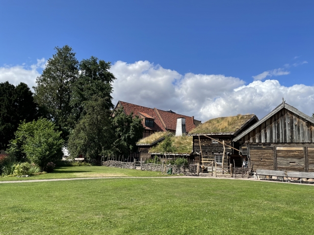ノルウェーの田園風景の中にある家