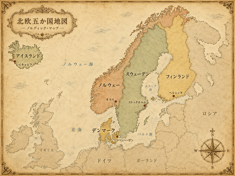 北欧5カ国を示す地図